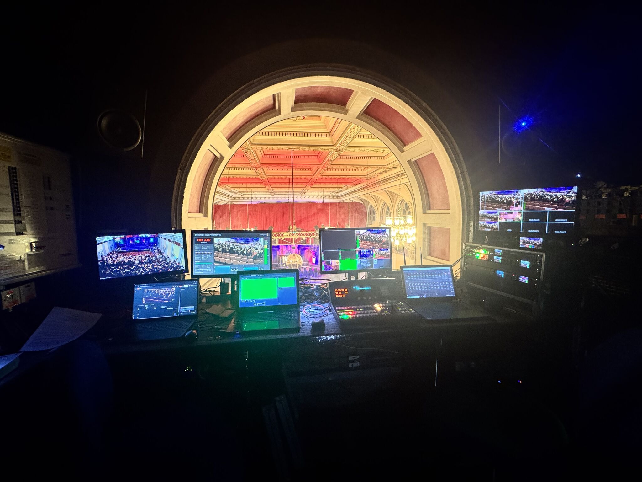 Live broadcast control setup at Bolton Albert Hall