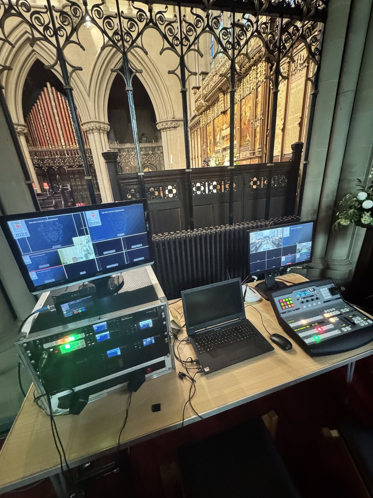 AV control desk at Bolton Albert Hall